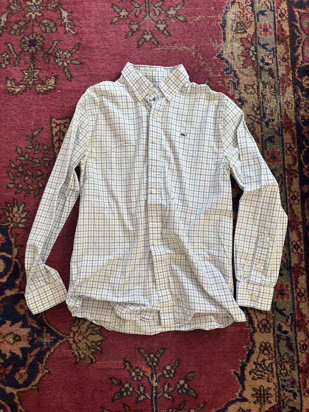Vineyard Vines Boys White Button-Down with Blue Check